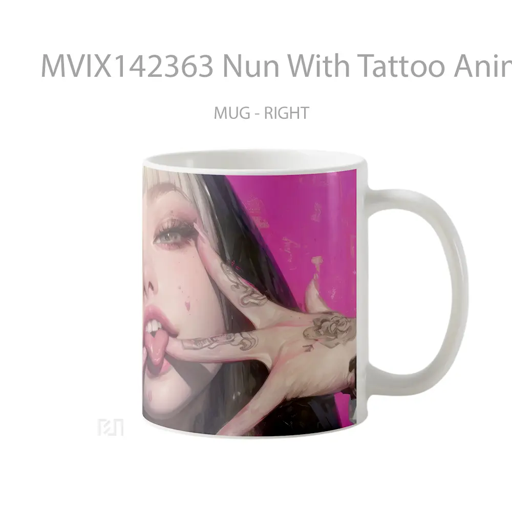 Mug Nun With Tattoo Anime Girl Tongue Out Cangkir Anime - All-side / Desain