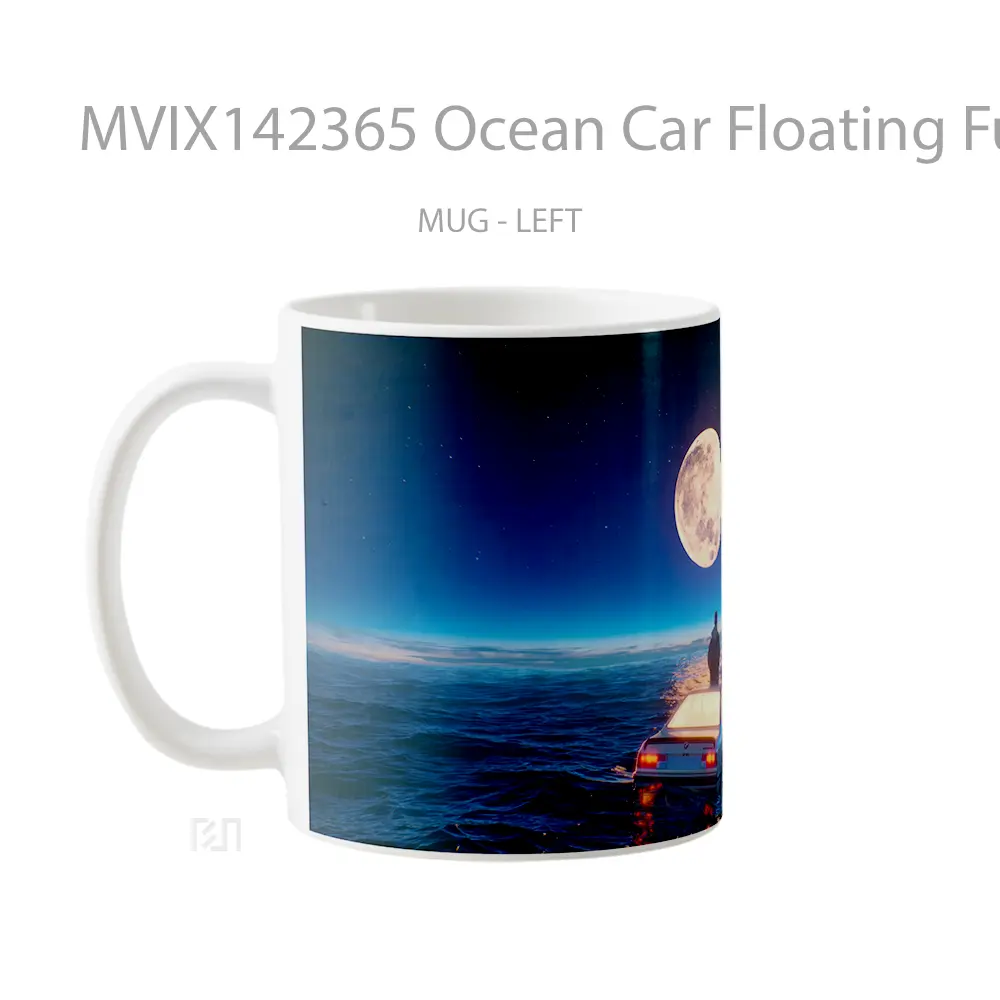 Mug Ocean Car Floating Full Moon Scenery Digital Art Gelas Pemandangan Alam - All-side / Desain