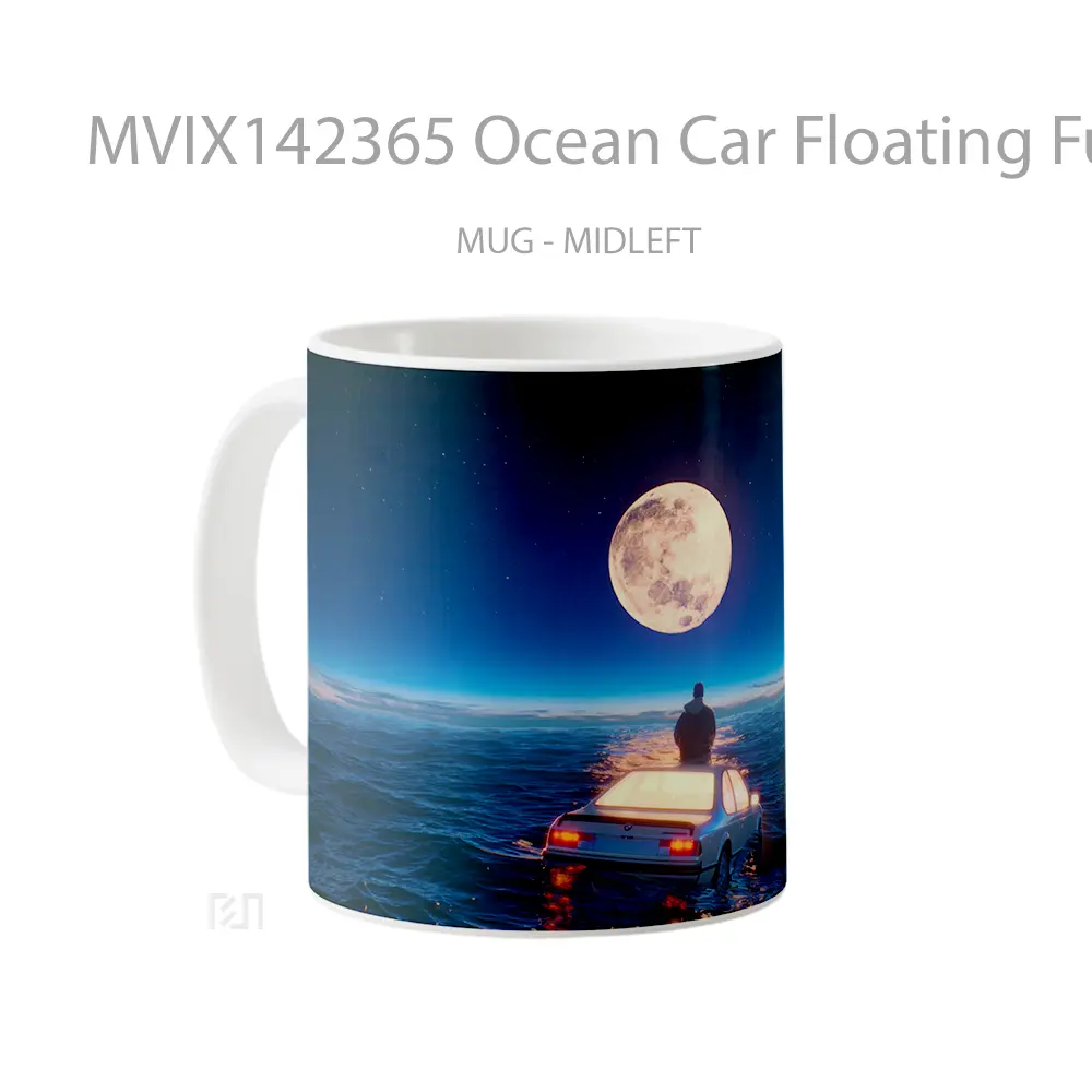 Mug Ocean Car Floating Full Moon Scenery Digital Art Gelas Pemandangan Alam - All-side / Desain