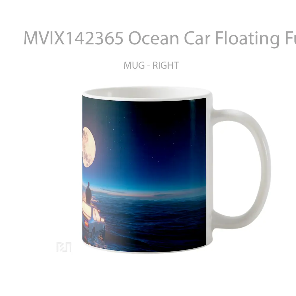 Mug Ocean Car Floating Full Moon Scenery Digital Art Gelas Pemandangan Alam - All-side / Desain