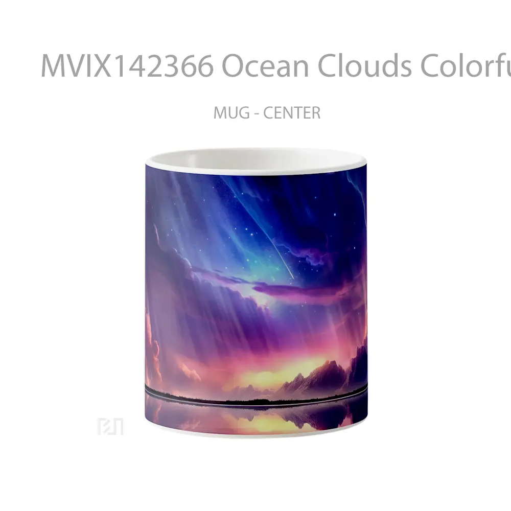 Mug Ocean Clouds Colorful Sky Scenery Digital Art Gelas Pemandangan Alam