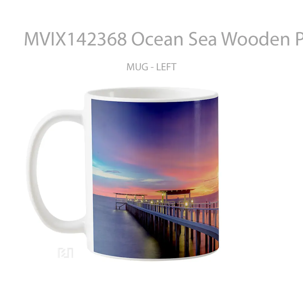 Mug Ocean Sea Wooden Pier Bridge Sunset Horizon Scenery Gelas Pemandangan Alam - All-side / Desain