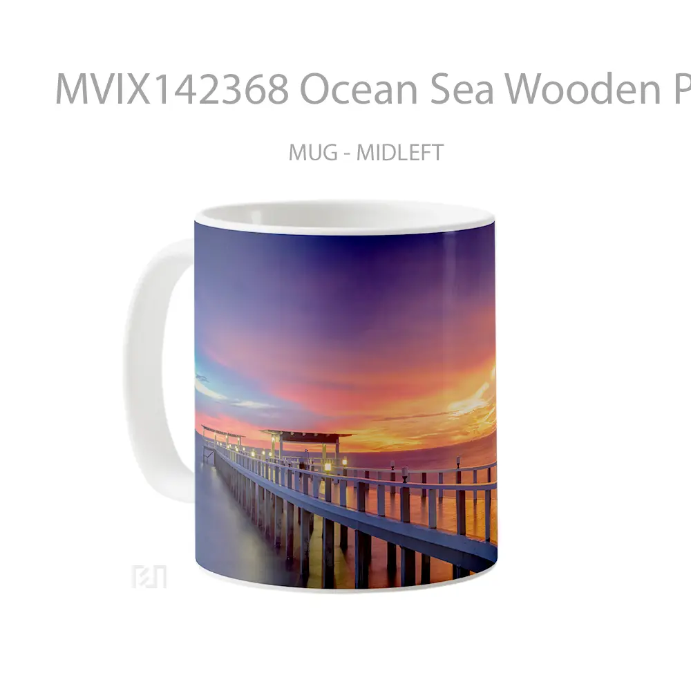 Mug Ocean Sea Wooden Pier Bridge Sunset Horizon Scenery Gelas Pemandangan Alam - All-side / Desain