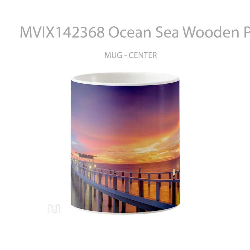 Mug Ocean Sea Wooden Pier Bridge Sunset Horizon Scenery Gelas Pemandangan Alam