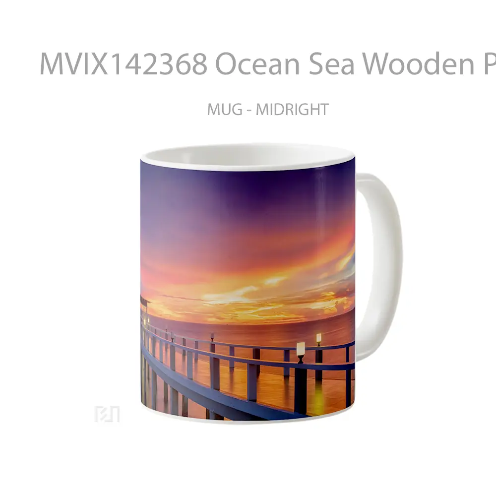 Mug Ocean Sea Wooden Pier Bridge Sunset Horizon Scenery Gelas Pemandangan Alam - All-side / Desain