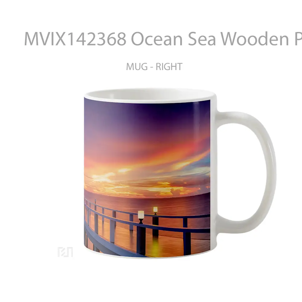 Mug Ocean Sea Wooden Pier Bridge Sunset Horizon Scenery Gelas Pemandangan Alam - All-side / Desain