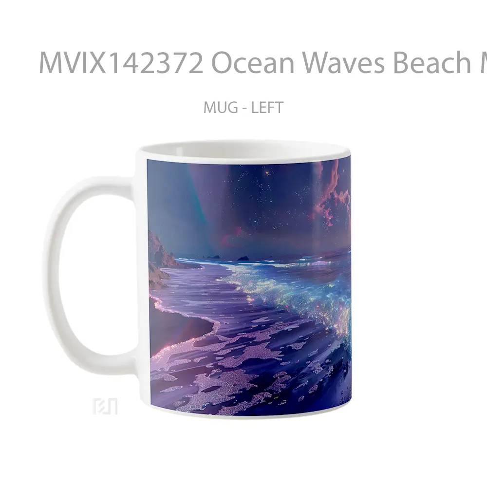 Mug Ocean Waves Beach Moon Night Scenery Digital Art Gelas Pemandangan Alam - All-side / Desain