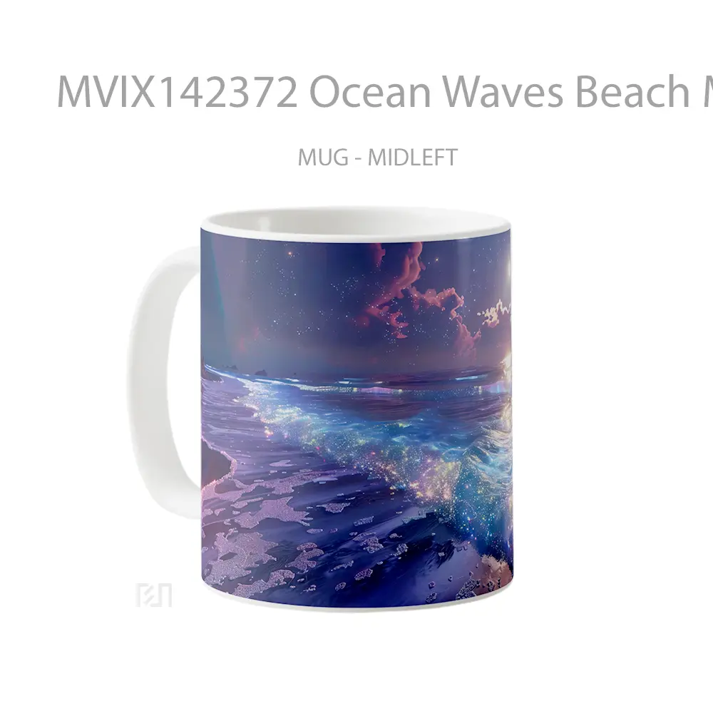 Mug Ocean Waves Beach Moon Night Scenery Digital Art Gelas Pemandangan Alam - All-side / Desain