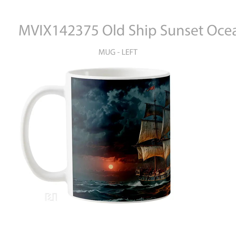 Mug Old Ship Sunset Ocean Digital Art Gelas Pemandangan Alam - All-side / Desain