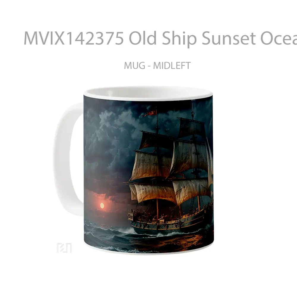 Mug Old Ship Sunset Ocean Digital Art Gelas Pemandangan Alam - All-side / Desain