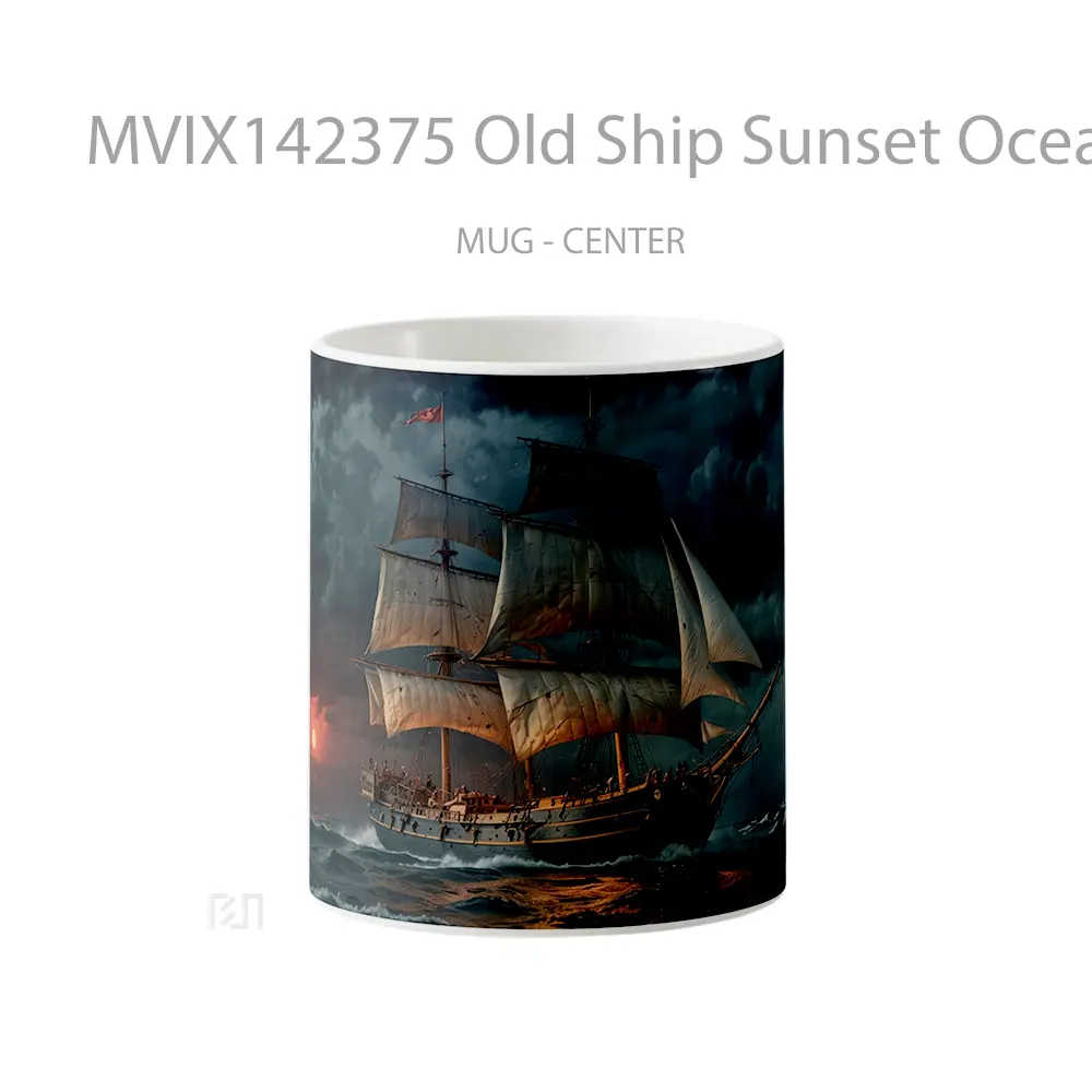 Mug Old Ship Sunset Ocean Digital Art Gelas Pemandangan Alam