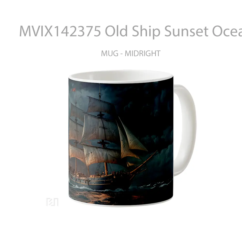 Mug Old Ship Sunset Ocean Digital Art Gelas Pemandangan Alam - All-side / Desain