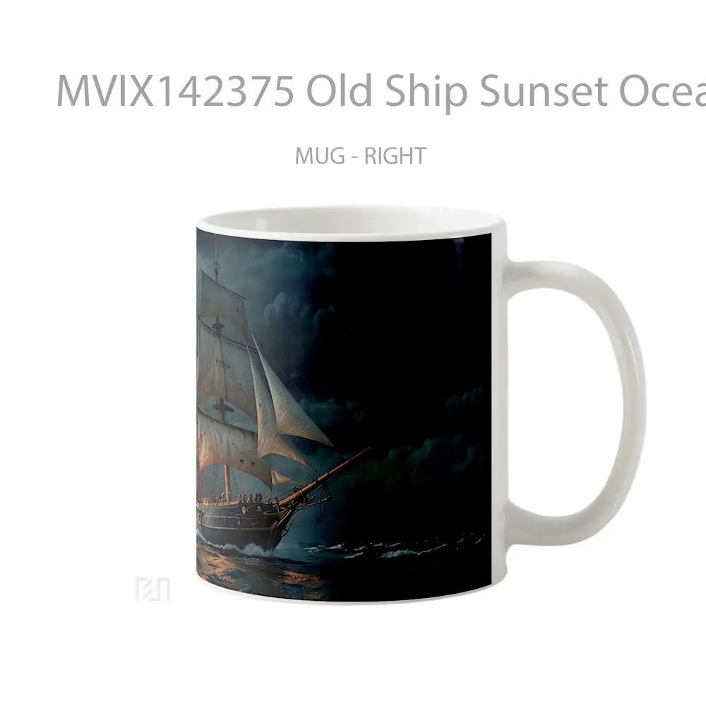 Mug Old Ship Sunset Ocean Digital Art Gelas Pemandangan Alam - All-side / Desain