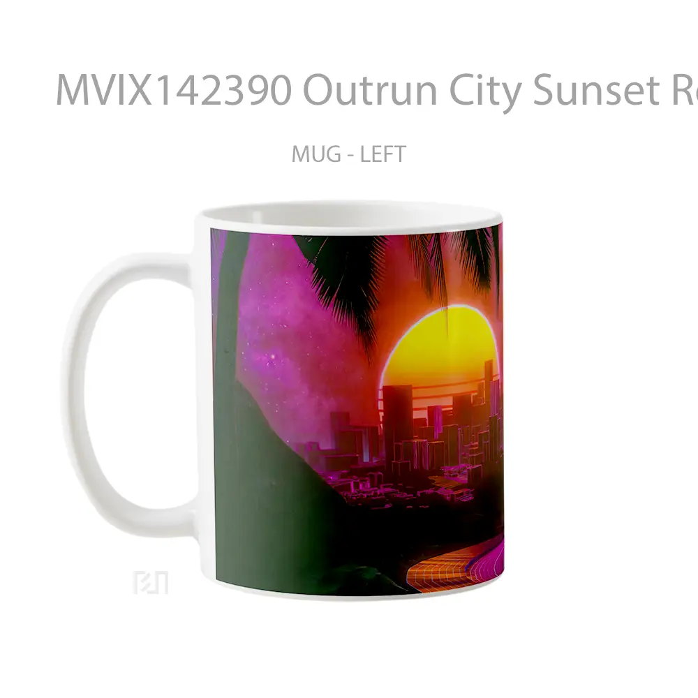 Mug Outrun City Sunset Retrowave Digital Art Gelas Pemandangan Alam - All-side / Desain