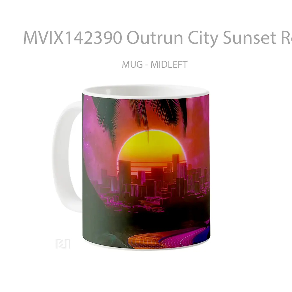 Mug Outrun City Sunset Retrowave Digital Art Gelas Pemandangan Alam - All-side / Desain