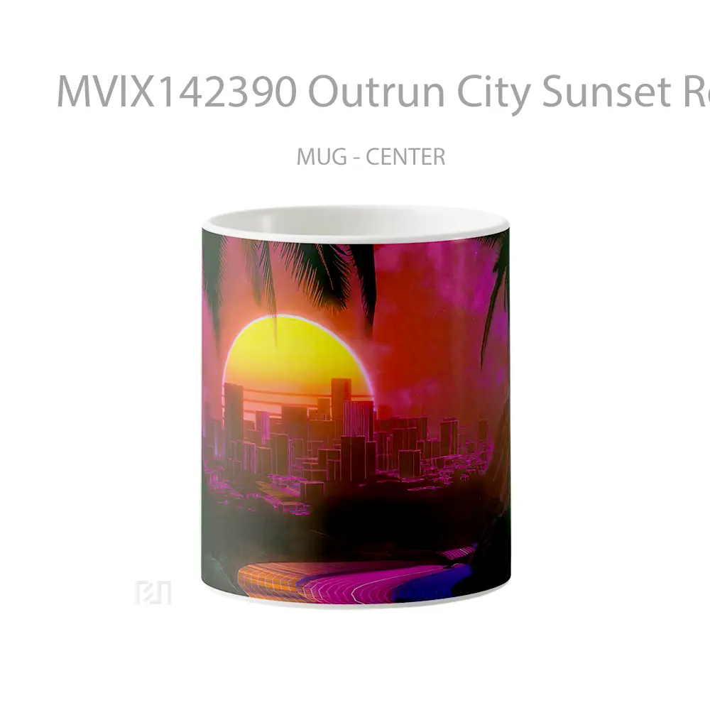 Mug Outrun City Sunset Retrowave Digital Art Gelas Pemandangan Alam