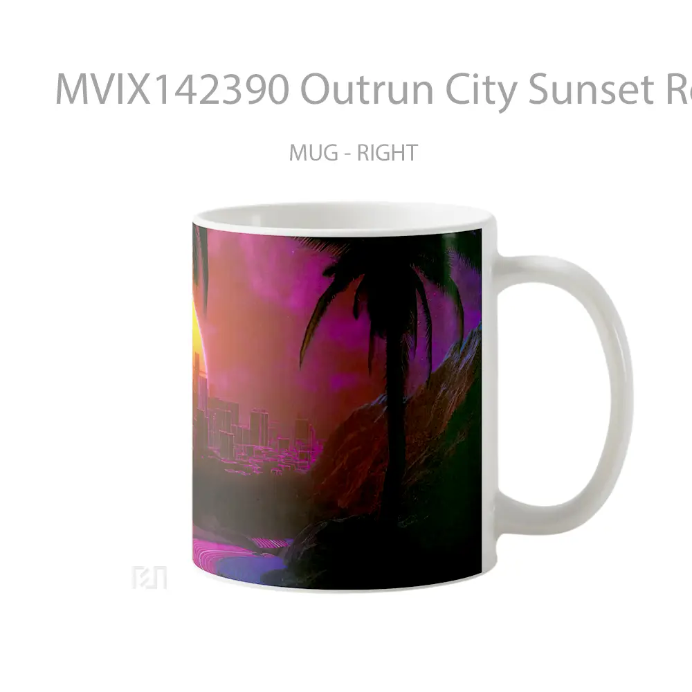 Mug Outrun City Sunset Retrowave Digital Art Gelas Pemandangan Alam - All-side / Desain