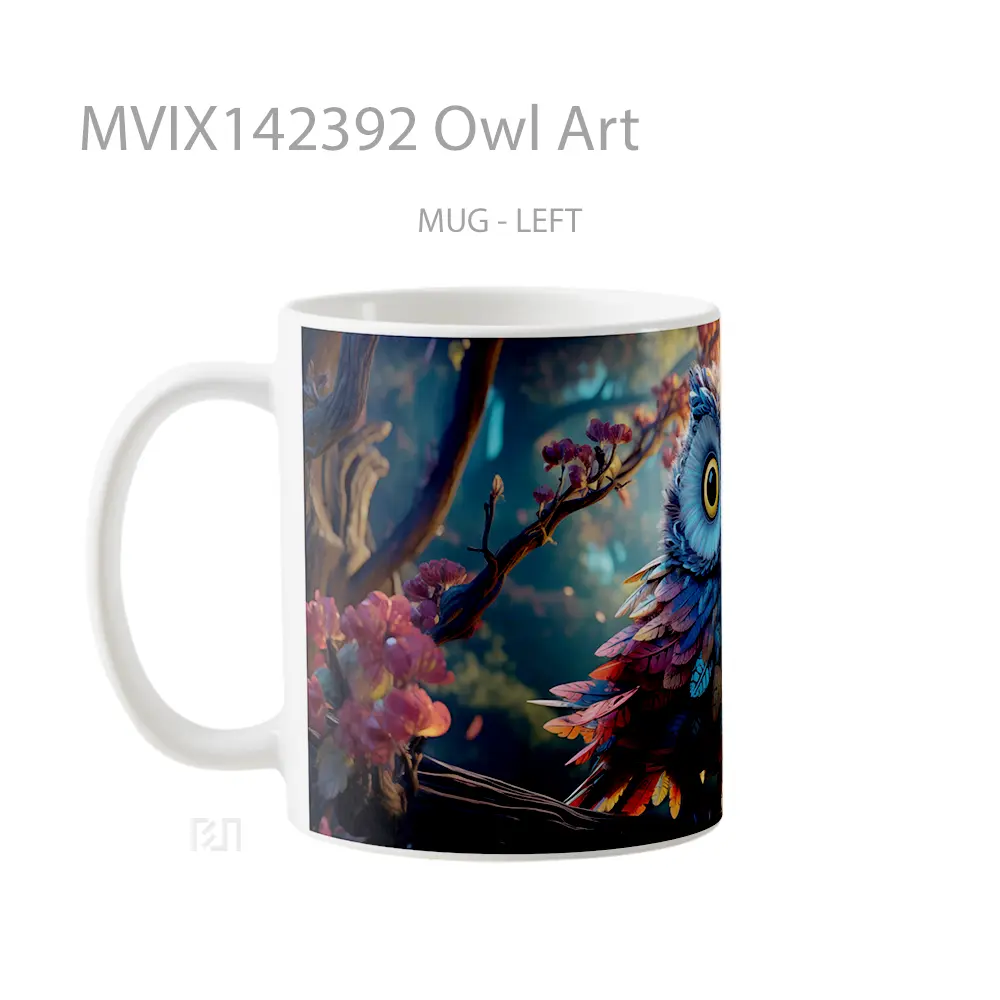 Mug Owl Art Gelas Keramik Unik - All-side / Desain