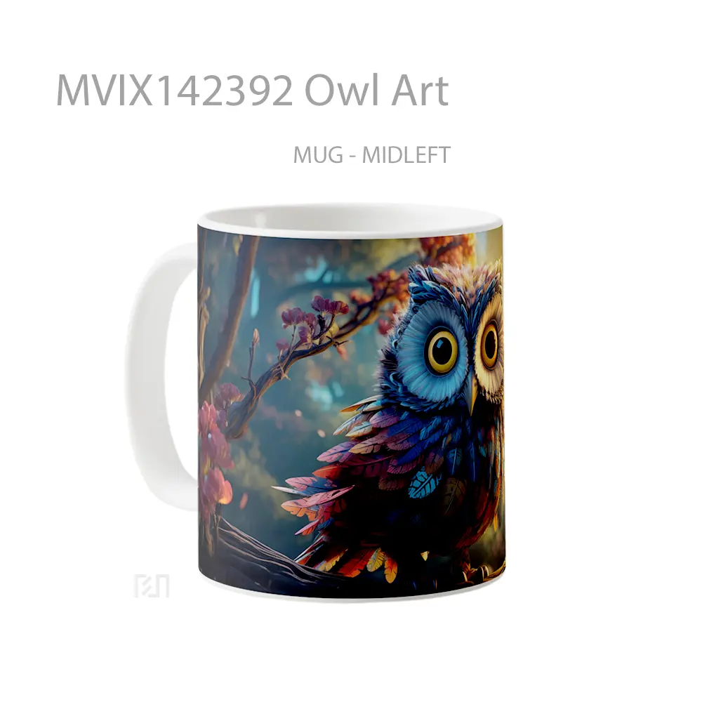 Mug Owl Art Gelas Keramik Unik - All-side / Desain