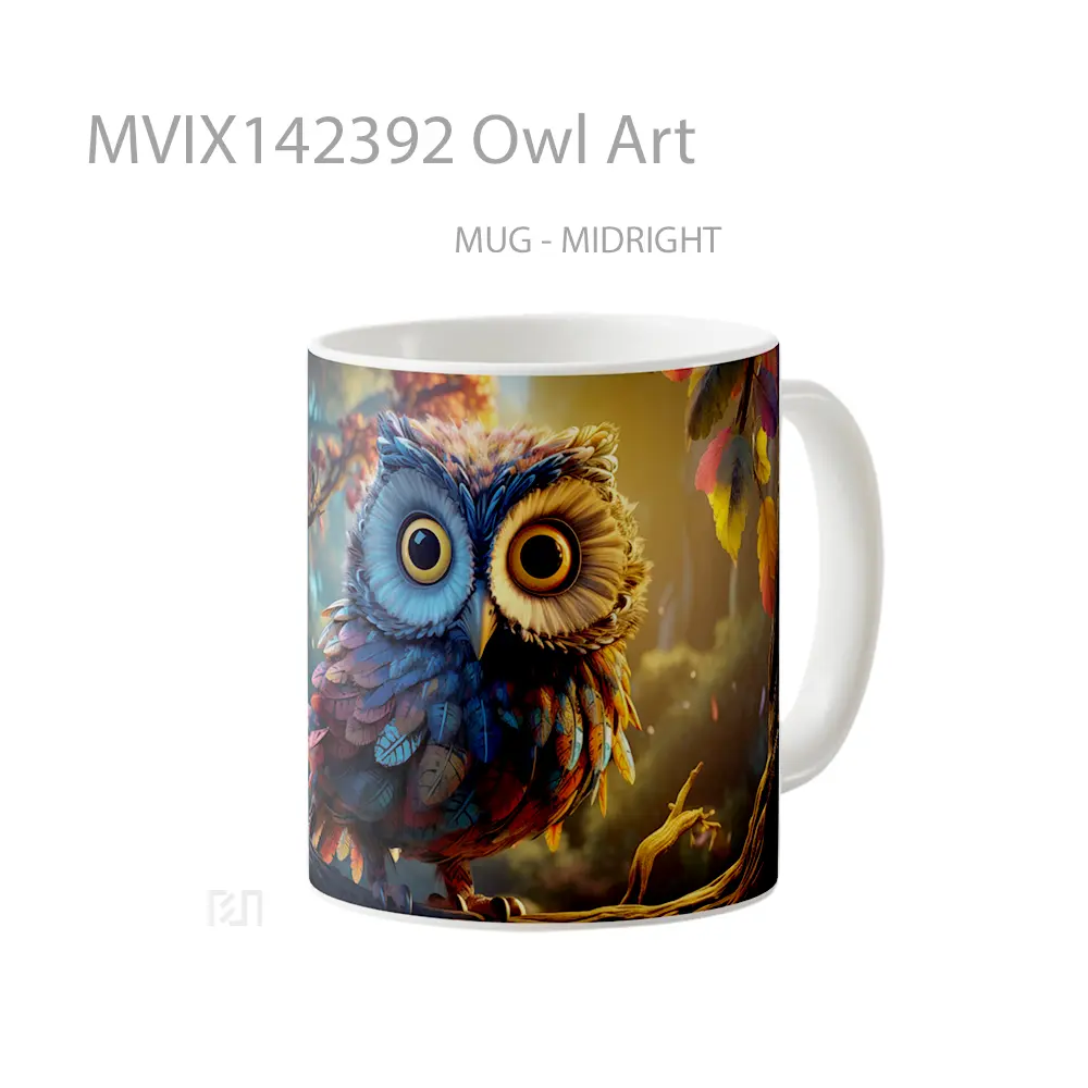 Mug Owl Art Gelas Keramik Unik - All-side / Desain
