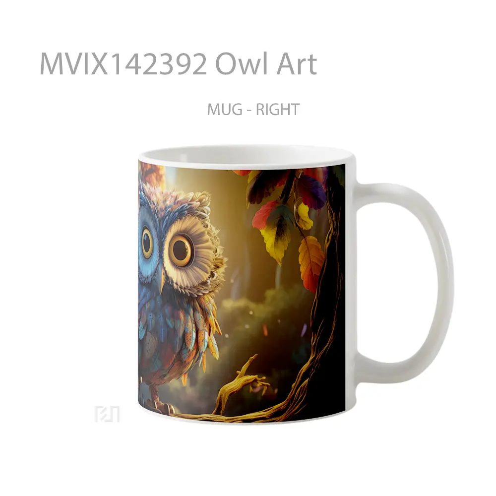 Mug Owl Art Gelas Keramik Unik - All-side / Desain