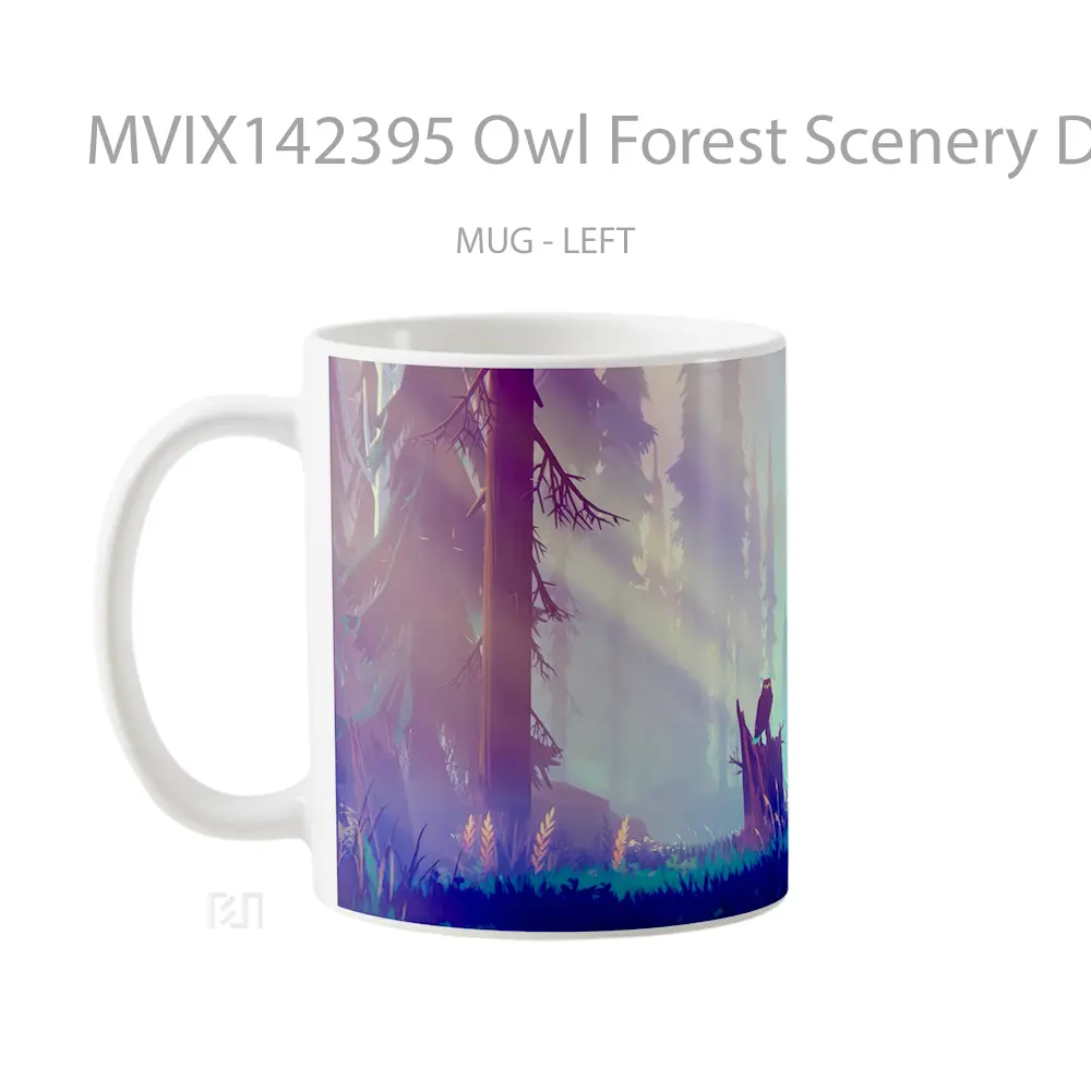 Mug Owl Forest Scenery Digital Art Animal Gelas Hewan Lucu - All-side / Desain