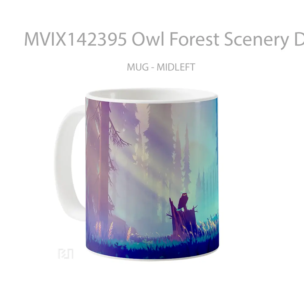 Mug Owl Forest Scenery Digital Art Animal Gelas Hewan Lucu - All-side / Desain