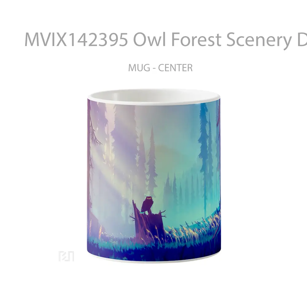 Mug Owl Forest Scenery Digital Art Animal Gelas Hewan Lucu