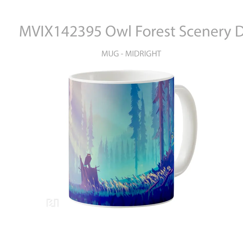 Mug Owl Forest Scenery Digital Art Animal Gelas Hewan Lucu - All-side / Desain