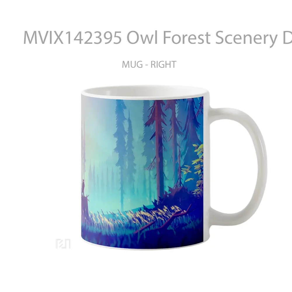 Mug Owl Forest Scenery Digital Art Animal Gelas Hewan Lucu - All-side / Desain