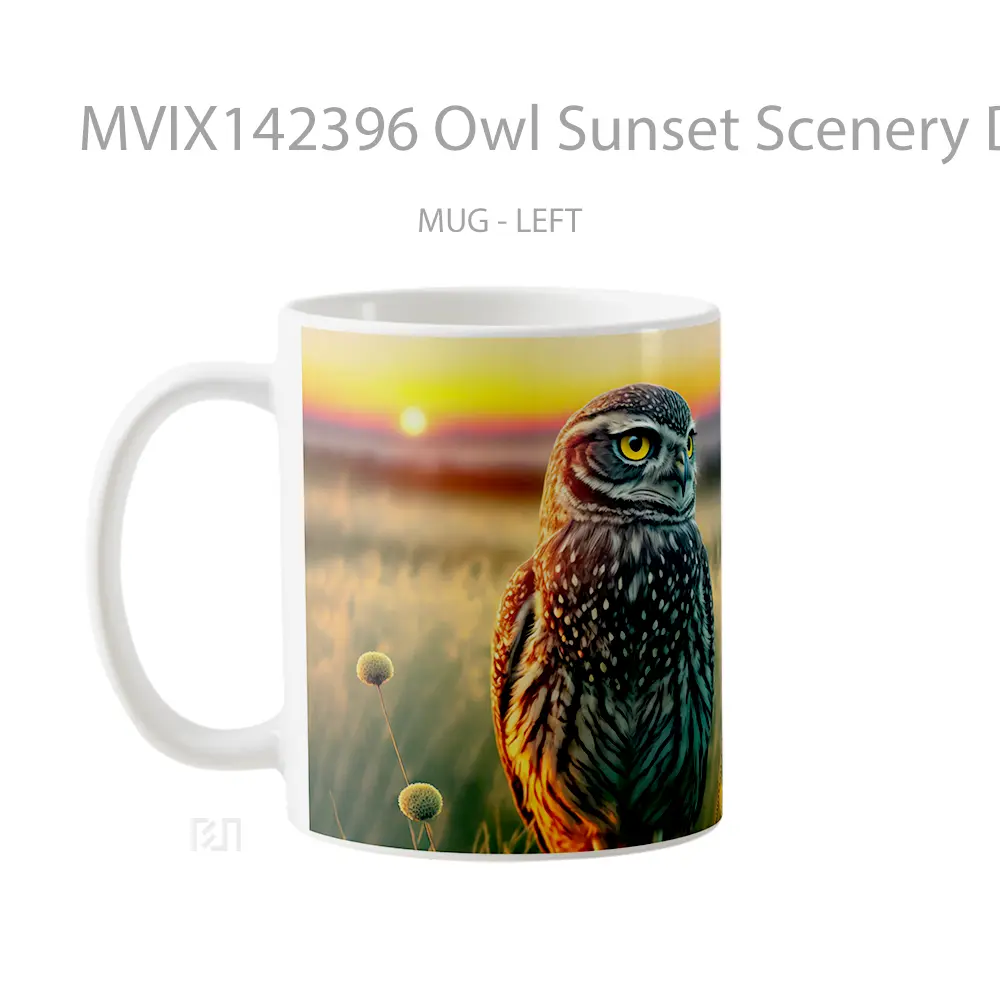 Mug Owl Sunset Scenery Digital Art Gelas Pemandangan Alam - All-side / Desain