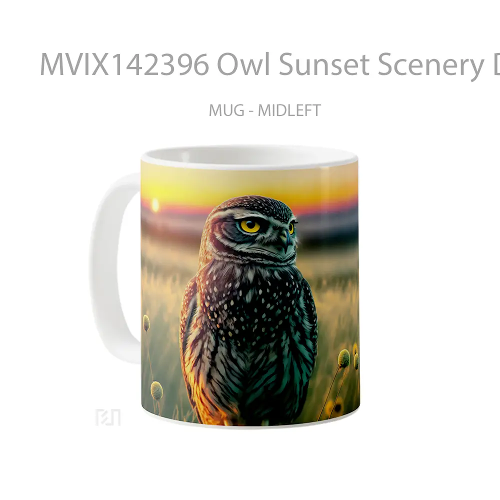 Mug Owl Sunset Scenery Digital Art Gelas Pemandangan Alam - All-side / Desain