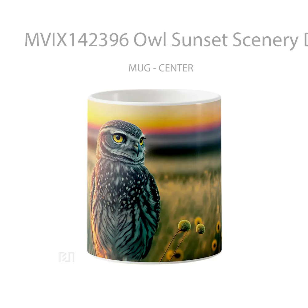 Mug Owl Sunset Scenery Digital Art Gelas Pemandangan Alam