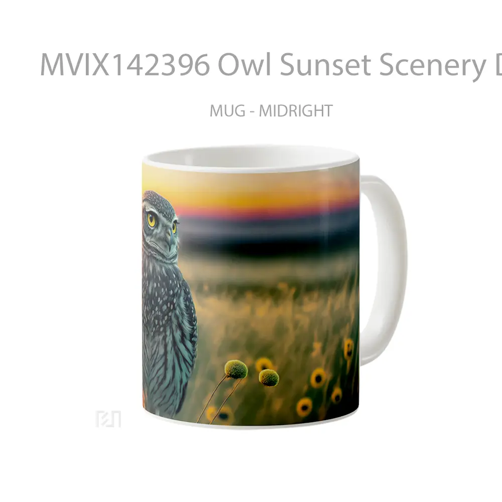 Mug Owl Sunset Scenery Digital Art Gelas Pemandangan Alam - All-side / Desain