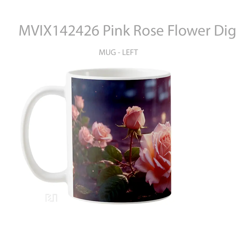 Mug Pink Rose Flower Digital Art Gelas Keramik Unik - All-side / Desain