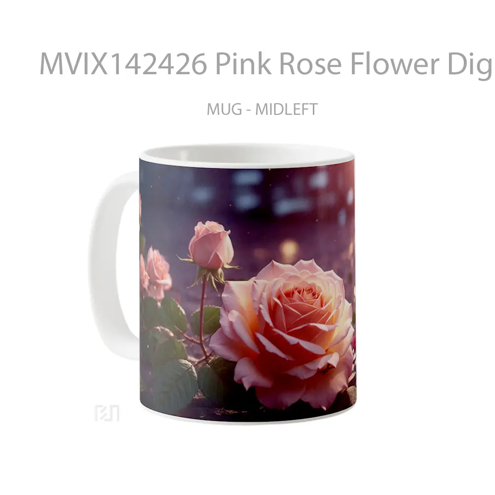 Mug Pink Rose Flower Digital Art Gelas Keramik Unik - All-side / Desain