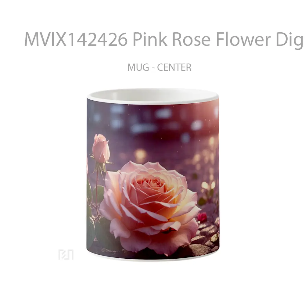 Mug Pink Rose Flower Digital Art Gelas Keramik Unik