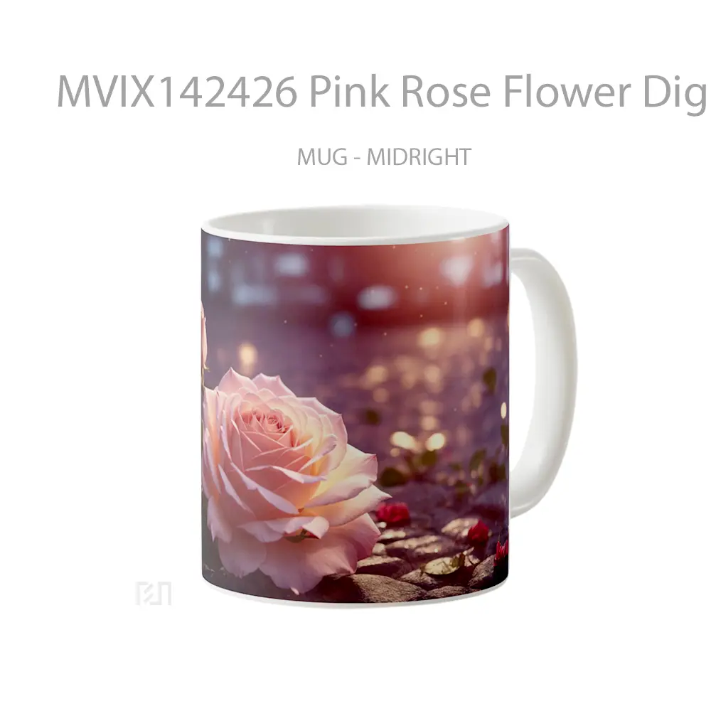 Mug Pink Rose Flower Digital Art Gelas Keramik Unik - All-side / Desain
