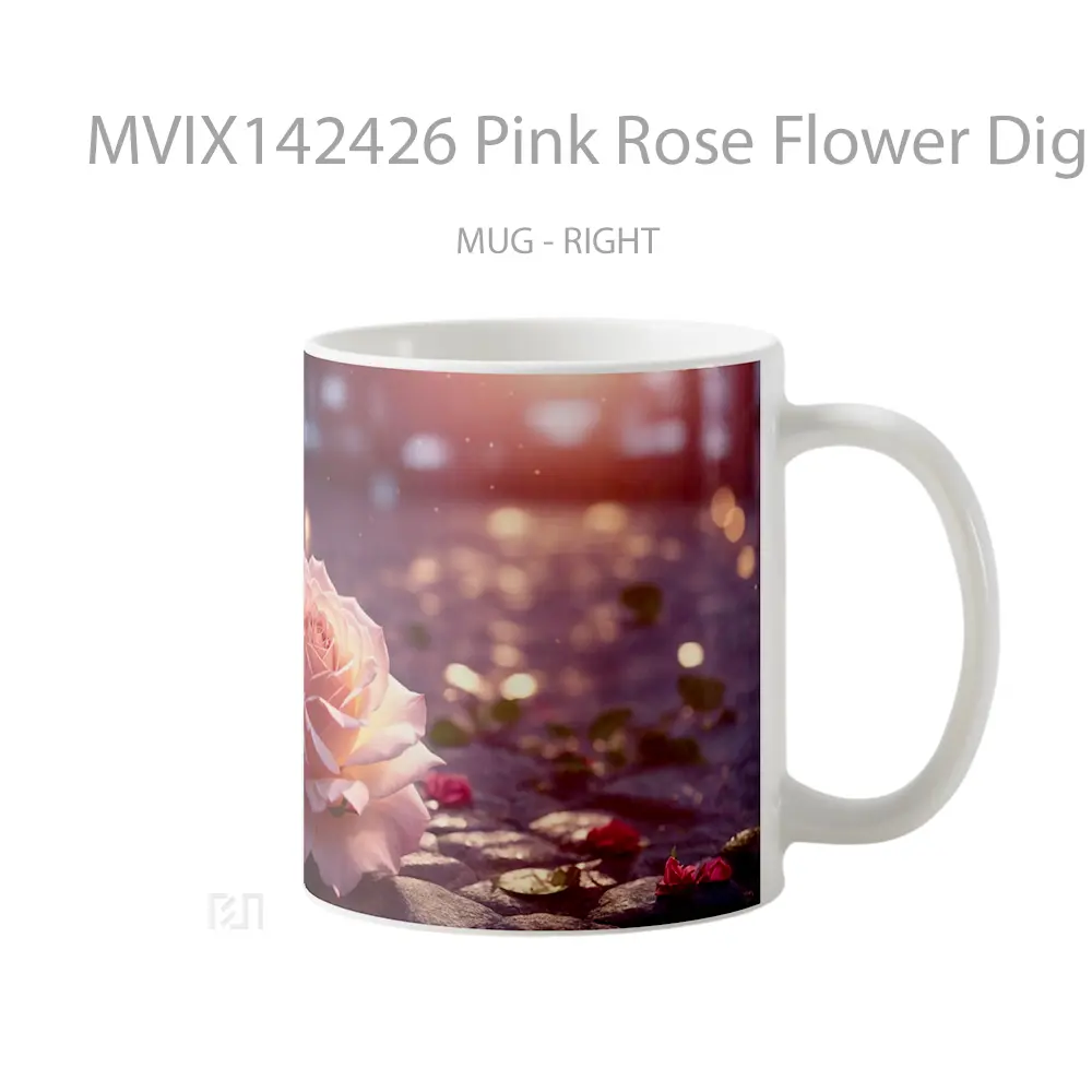 Mug Pink Rose Flower Digital Art Gelas Keramik Unik - All-side / Desain