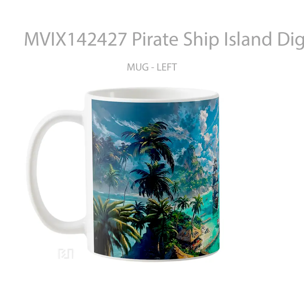 Mug Pirate Ship Island Digital Art Gelas Keramik Unik - All-side / Desain