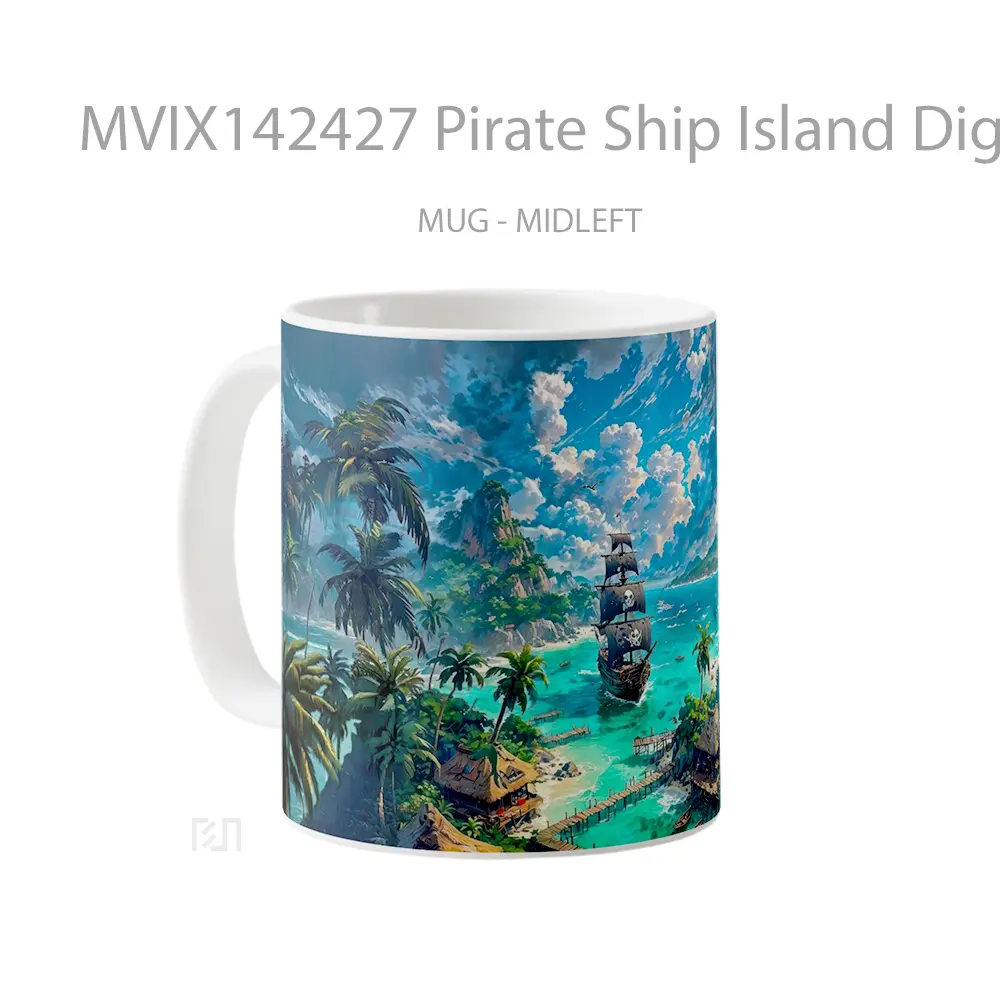 Mug Pirate Ship Island Digital Art Gelas Keramik Unik - All-side / Desain