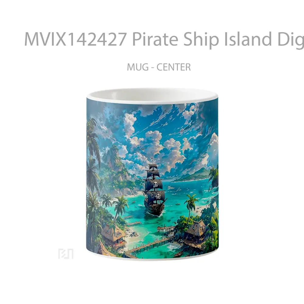 Mug Pirate Ship Island Digital Art Gelas Keramik Unik
