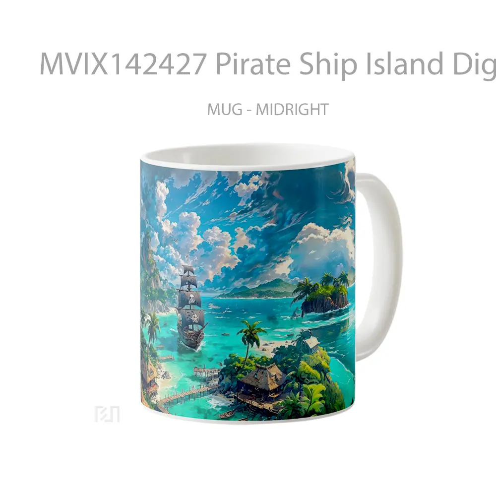 Mug Pirate Ship Island Digital Art Gelas Keramik Unik - All-side / Desain