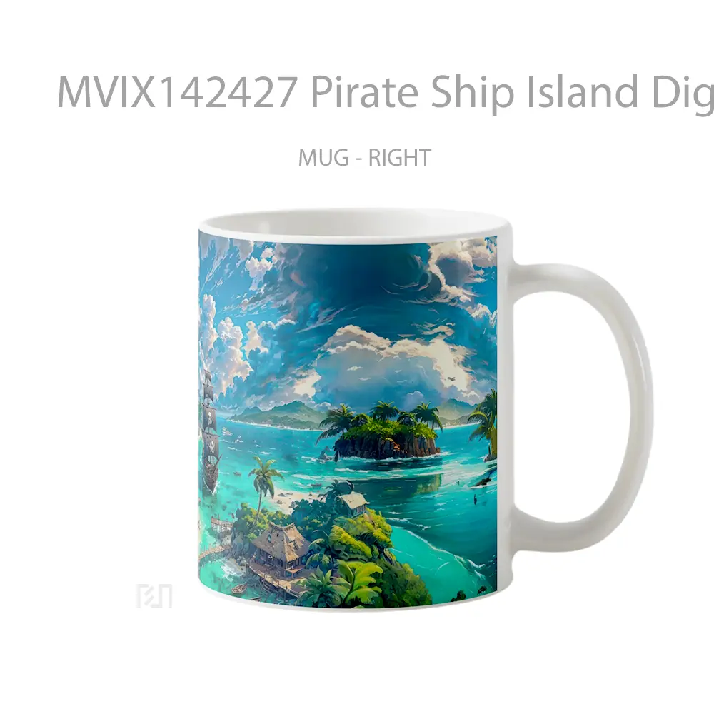 Mug Pirate Ship Island Digital Art Gelas Keramik Unik - All-side / Desain