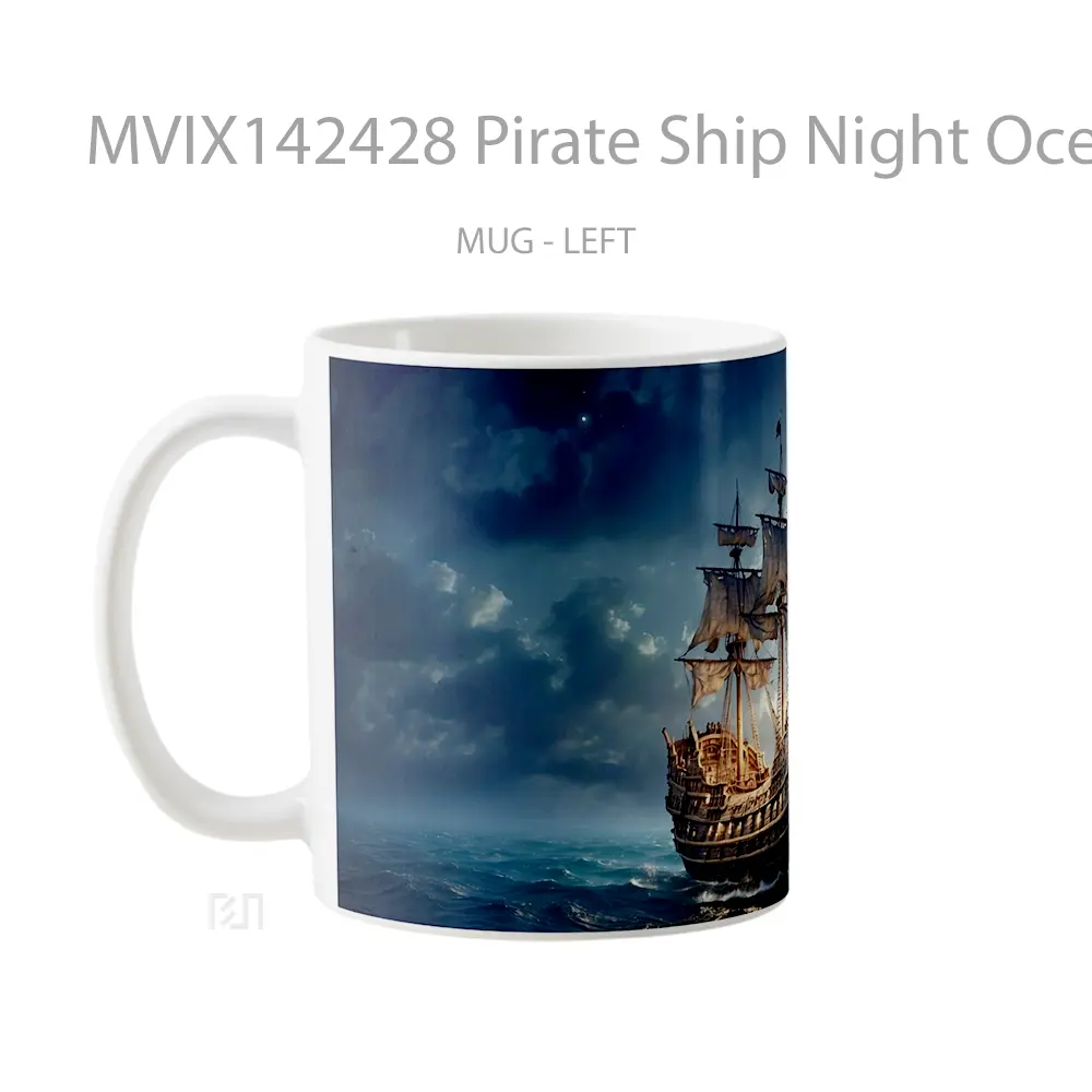 Mug Pirate Ship Night Ocean Digital Art Gelas Pemandangan Alam - All-side / Desain
