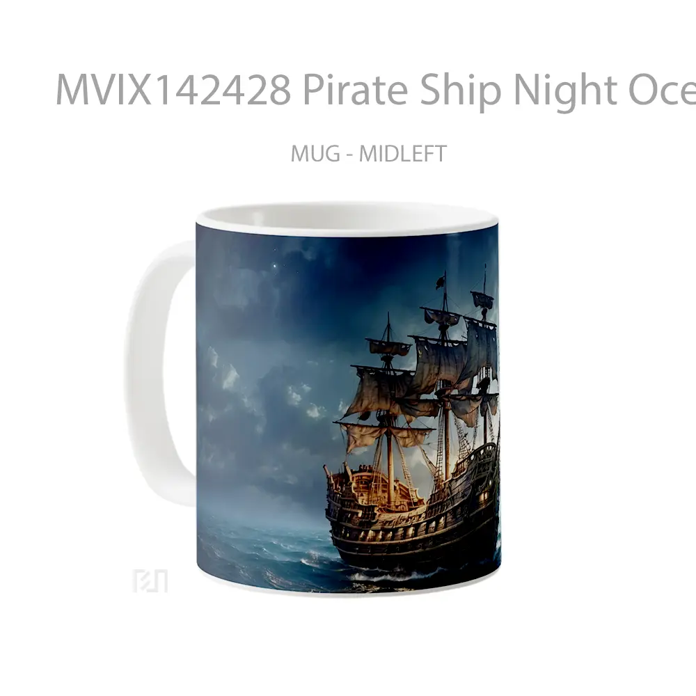 Mug Pirate Ship Night Ocean Digital Art Gelas Pemandangan Alam - All-side / Desain
