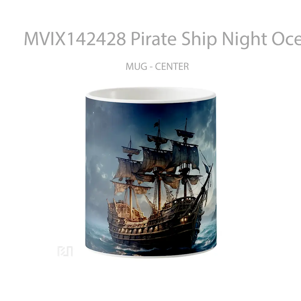 Mug Pirate Ship Night Ocean Digital Art Gelas Pemandangan Alam