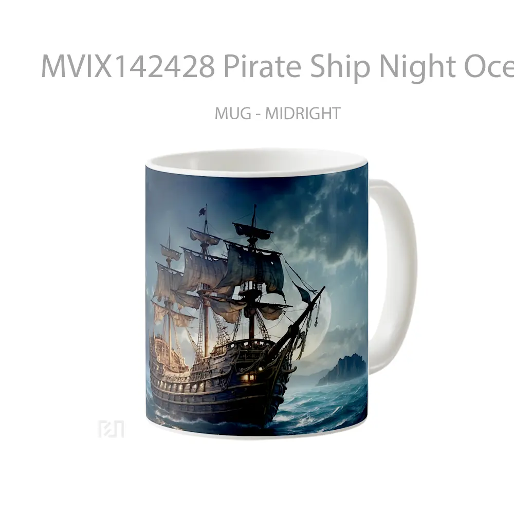 Mug Pirate Ship Night Ocean Digital Art Gelas Pemandangan Alam - All-side / Desain