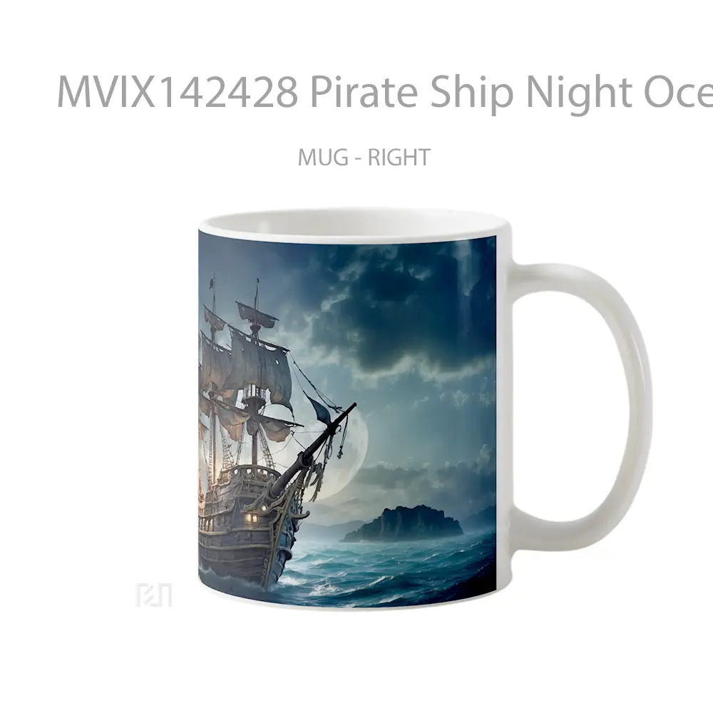 Mug Pirate Ship Night Ocean Digital Art Gelas Pemandangan Alam - All-side / Desain