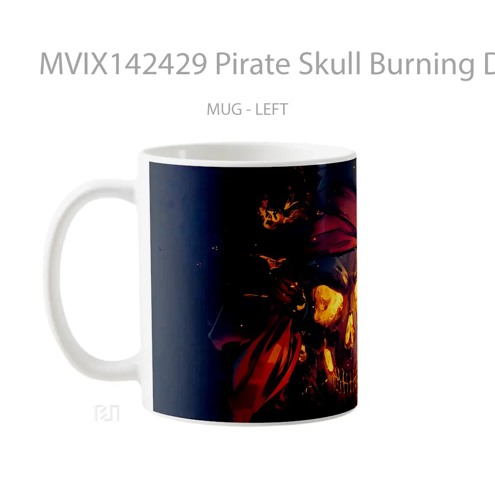 Mug Pirate Skull Burning Digital Art Gelas Keramik Unik - All-side / Desain
